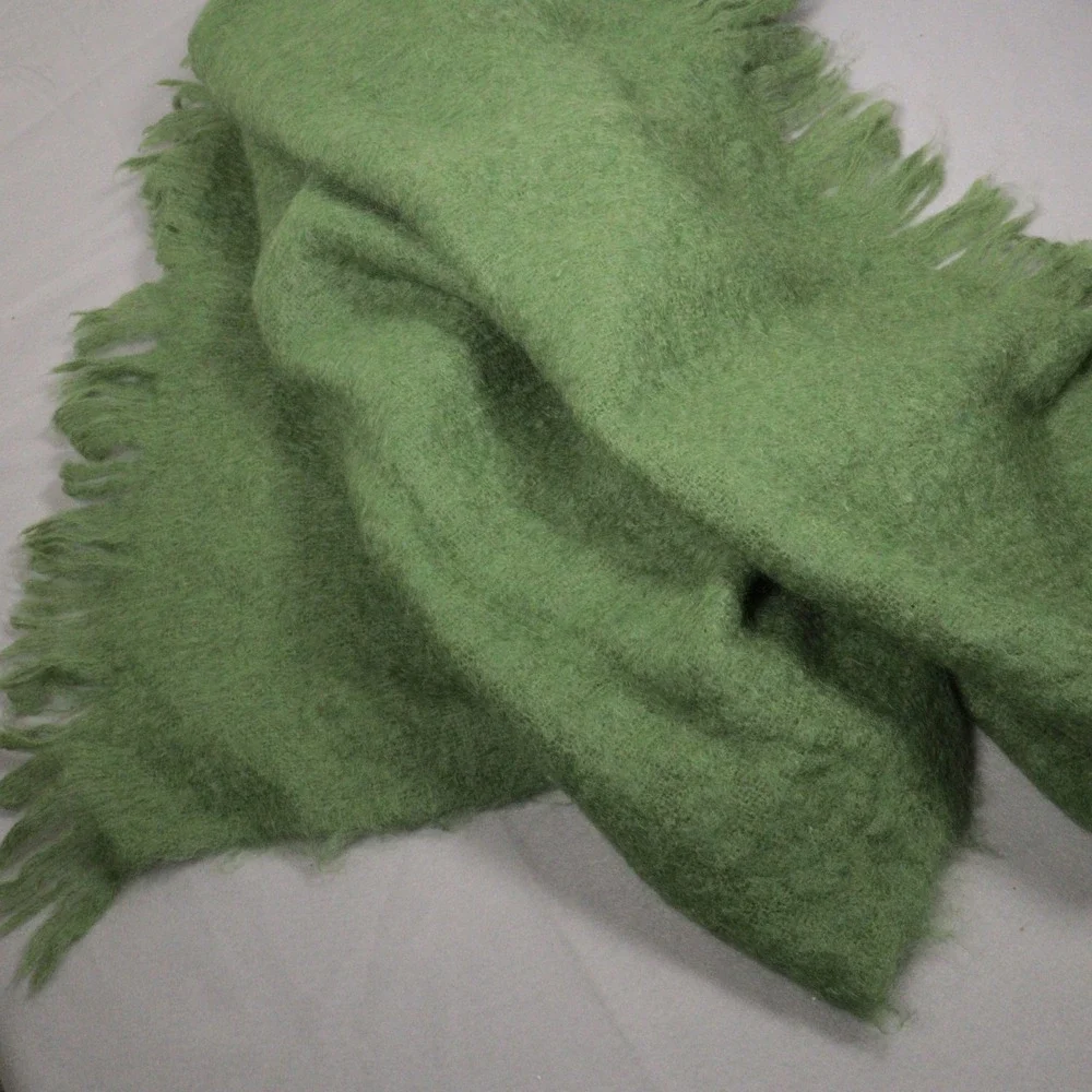 Vintage St Albans Pure Mohair Throw Blanket Fringe Green Australia  50